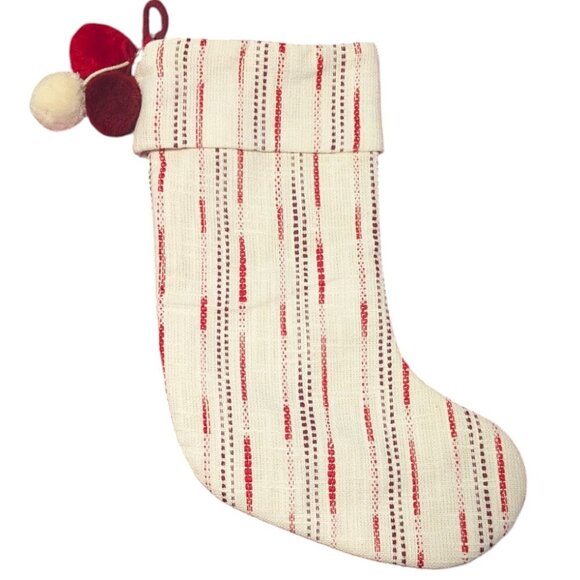 NWOT Hearth & Heart with Magnolia Holiday Christmas Stocking Pom Vertical Stripe - Picture 1 of 4